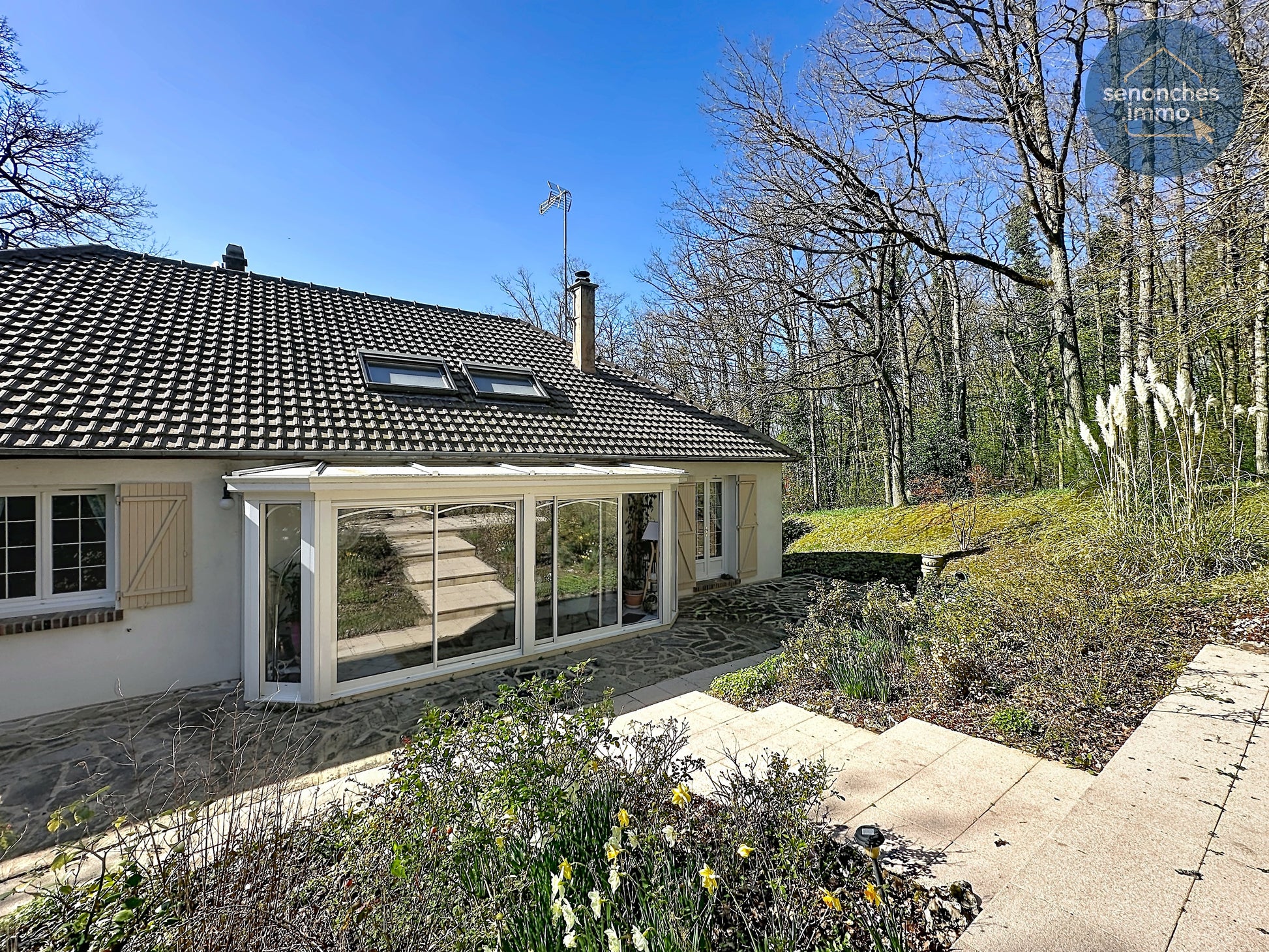 Terrasse côté forêt propriété Le Coudray